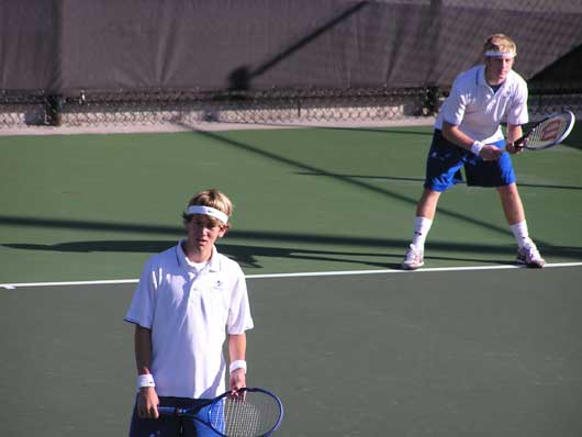 Kyle Nossaman and Jonathan Lowery represented Bryant High School at the Class 7A State Tennis tournament in Fayetteville. (Photo courtesy of Rob Nossaman)