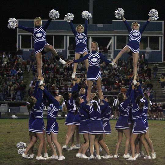 The Bryant freshmen cheerleaders perform during Tuesday's halftime. (Photo by Rick Nation)