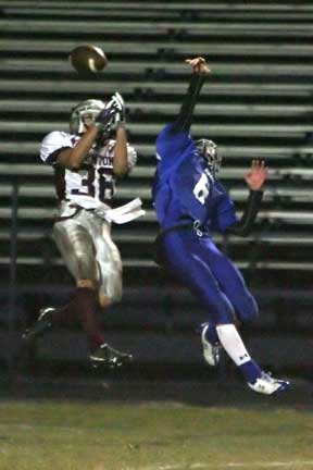 Bryant cornerback Austin Powell (6) knocks down Benton's last-ditch pass to Taylor Schmidt. (Photo by Rick Nation)