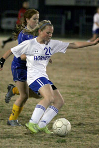 Lauren Reed provided the first goal for the Bryant Lady Hornets in their win over North Little Rock. (Photo by Misti Platt)