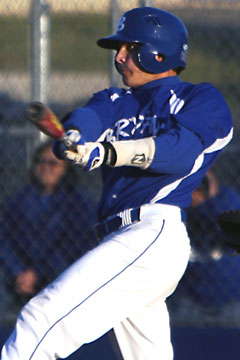 Junior Garrett Bock snapped a 2-2 tie with a two-out RBI single in the sixth against Cabot. (Photo by RICK NATION)