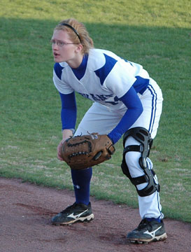 Lana Naumann sets up defensively at second base for the Bryant Lady Hornets. (Photo by Mark Hart)