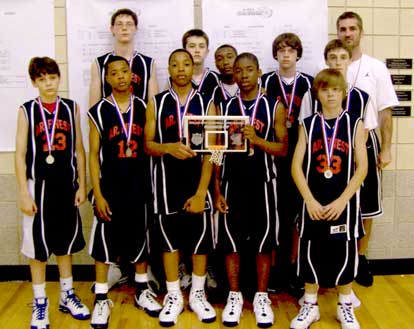 Members of Arkansas’ Finest include, front from left, Caleb Strain of Bryant, Chris Robertson of Ridge Road Middle (NLR), Trenten Deloach of LR Episcopal, Larry Stephens of LR Christian, Hunter Holder of Bryant; second row, Hayden Burchfield of Benton Harmony Grove, Mitch Scoggins of Bryant, Samonte Wallace of Benton, Garret King of Benton, Blake Bowlin of Benton and coach James Scoggins of Bryant