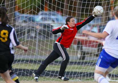 Bryant keeper Megan Childress makes a save. (Photo by Misty Platt)