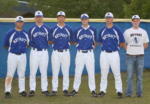 Hornets seniors, from left, Kaleb Jobe, Justin Blankenship, Jonathan Wade, Austin Queck, Tyler Sawyer and manager Chris Edwards were honored Tuesday night.