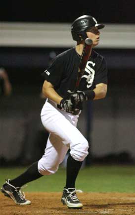 Tyler Sawyer launched a three-run homer in the third inning of Monday's game. (Photo by Rick Nation)