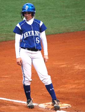 Jenna Bruick stands at third. (Photo by Mark Hart)