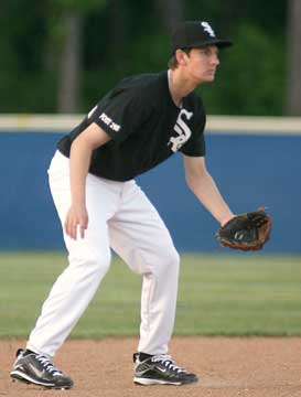 Junior Black Sox shortstop Tyler Gattin sets up defensively. (Photo by Rick Nation)