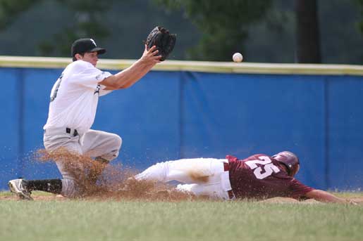 In a game earlier this season, Brodie Nixon takes a throw at third. (Photo by Rick Nation)