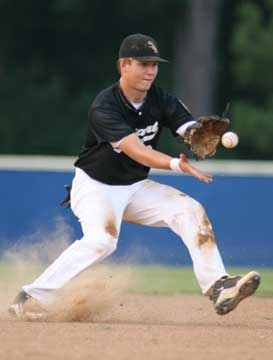 Tyler Sawyer makes a play at short. (Photo by Rick Nation)