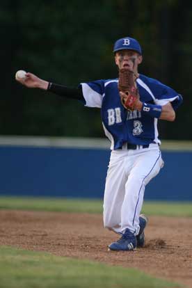 Evan Ethridge makes a throw to first. (Photo by Rick Nation)