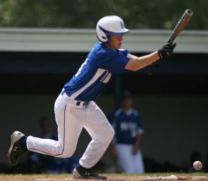 Trent Rivers gets down a bunt that he beat out for a single to ignite a four-run second against Seminole, Texas on Saturday. (Photo by Rick Nation)