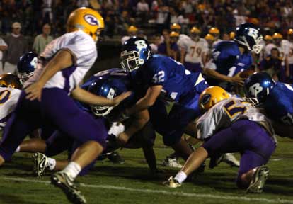 Bryant offensive linemen Justin Rauch (73), Landon Pickett (52) and Kaleb Burns. (Photo by Rick Nation}