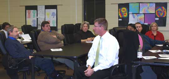 Bryant High School Principal, Randy Rutherford, explains some of the reasons why building a second high school facility is not the best option at this time. (Photo by Lana Clifton)