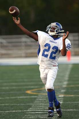 Bryant's K.J. Hill unleashes a pass toward Jordan Murdock. (Photo by Rick Nation) Bryant's K.J. Hill unleashes a pass toward Jordan Murdock. (Photo by Rick Nation)