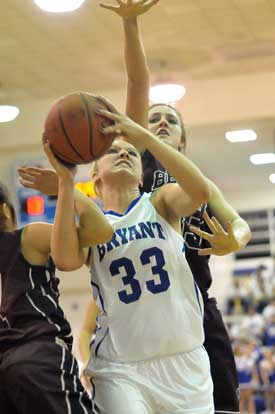 Bryant's Abbi Stearns puts up a shot in traffic. (Photo by Kevin Nagle)
