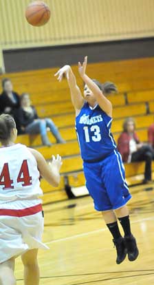 Junior Callie Hogancamp leans into a jumper. (Photo by Kevin Nagle)