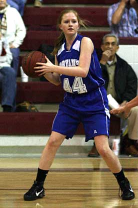 Bryant's Kristen Scarlett looks for an open teammate. (Photo by Rick Nation)