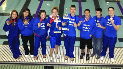 Bryant's all-conference performers, from left, Erin Moser, Jinson Kang, Jordan Martin, Justine Tazelaar, Kyle Douglas, Caleb Thomas, Jordon Combs and Dylan Machycek.