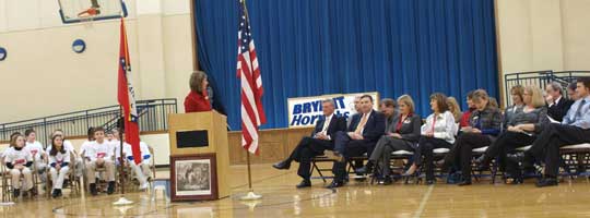 Third grade teacher Jami Branch thanks Beebe and others for coming to the dedication. (Photo by Lana Clifton)