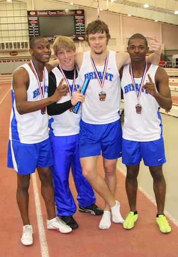 Bryant's winning 1600 meter relay team, from left, Kendrick Farr, Tyler Freshour, Stanley Oxner, and James Glasper. (Photo courtesy of Carla Thomas)