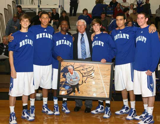 Coach Ron Marvel with Bryant Hornet seniors, from left, Connor Rayburn, Dontay Renuard, K-Ron Lairy, Brandon Parish, K.J. Hampton and Kendall Butzlaff. (Photo by Rick Nation)