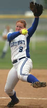 Jesseca Cudd pitched two perfect innings in relief for Bryant Tuesday. (Photo by Rick Nation)