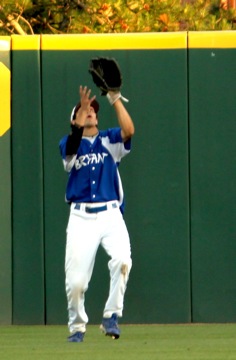 Garrett Bock catches the only ball that Van Buren hit out of the infield Friday. (Photo courtesy of Phil Pickett)