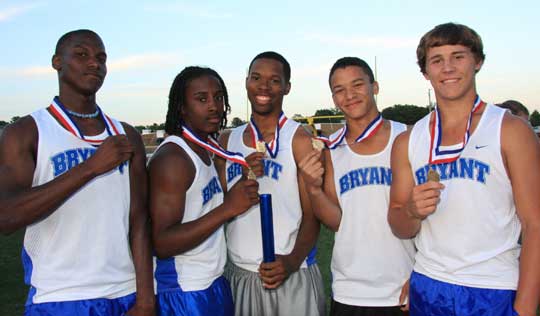 Ribbon-winners at the Meet of Champs from Bryant, from left, Kendrick Farr, Dillon Winfrey, Sammill Watson, Caleb Thomas and Tanner Tolbert. (Photo courtesy of Carla Thomas)
