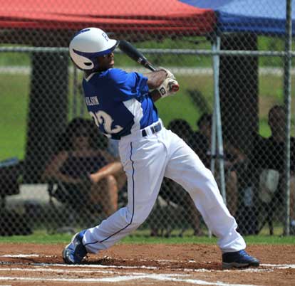 Marcus Wilson cracks a ground-rule double. (Photo by Ron Boyd)