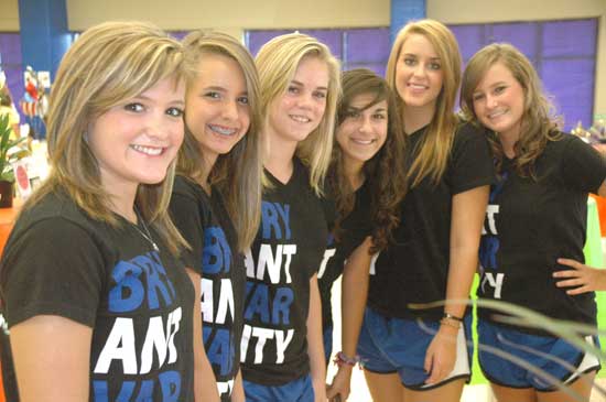 Bryant Dance team members Meredith Harring, Kelsey Rivers, Marycatherine Huffman, Ariane Arrayo, Mariah McElroy and Paige Farnam were among the volunteers helping out at the Taste of Bryant on Thursday evening.