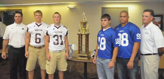 From left, Benton head coach Scott Neathery, Grant Jones, Lucas Haley, Bryant Hunter Mayall, Josh Hampton and Coach Paul Calley. (Photo by Kevin Nagle)