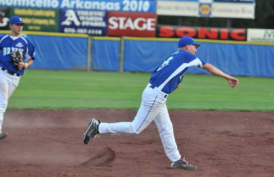 Third baseman Daniel Richards fired a throw to first during Bryant's 14-1 win over Pine Bluff Seabrook Friday at the Babe Ruth World Series in Monticello. (Photo courtesy of Ron Boyd)