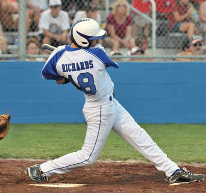 Daniel Richards saw just one pitch Saturday night and he drove it to left for an RBI single. (Photo courtesy of Ron Boyd)