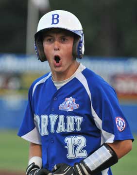 Cameron Price celebrates his rally-sparking infield hit to lead of the bottom of the seventh inning. (Photo by Ron Boyd)