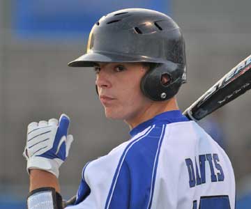 Josh Davis looks down the third-base line for a sign. (Photo by Ron Boyd)