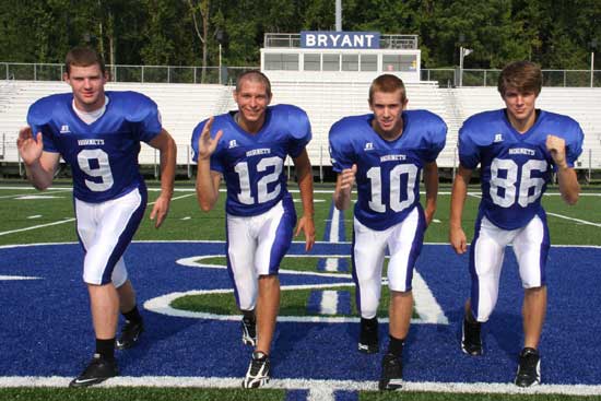 Senior wide receivers, from left, Adam Gonzalez, Brodie Nixon, Caleb Garrett and Nic Moore. (Photo by Rick Nation)