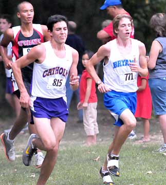 Catholic's Noah Findley, left, and Bryant's Luke Lindsley. (Photo by Kevin Nagle)