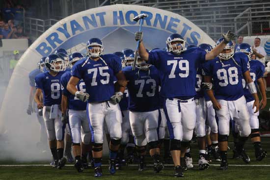 Bryant senior Colby Maness 'brings the hamma' as the team takes the field at the 2010 Salt Bowl. (Photo by Rick Nation)