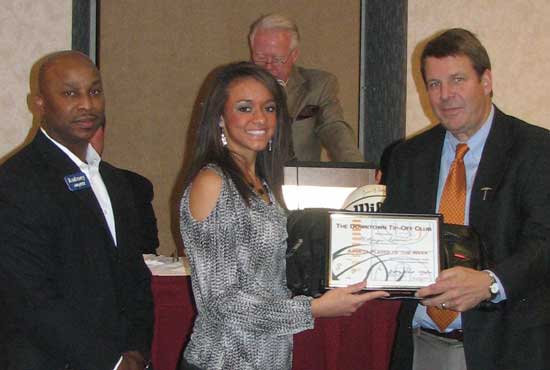 From left, Rodney Peel of Arvest Bank, McKenzie Adams, and UTEP basketball coach Tim Floyd.