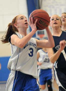 Nikki Clay attacks the basket. (photo by Kevin Nagle)