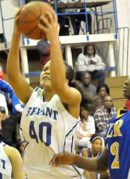 Breanna Blundell rebounds. (Photo by Kevin Nagle)