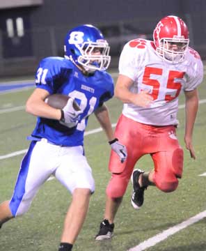 Bryant's Luke Howard (81) heads upfield. (Photo by Kevin Nagle)