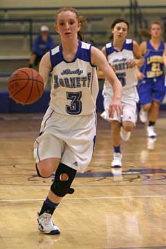 Nikki Clay pushed the ball up the floor. (Photo by Rick Nation)