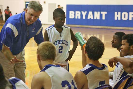 Head coach Jim Pennington talks to the freshman team during a break on Monday. (Photo by Rick Nation)