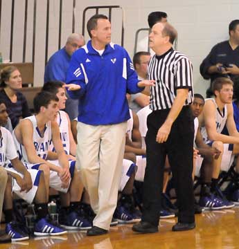 Bryant coach Mike Abrahamson lobbies for a call. (Photo by Kevin Nagle)