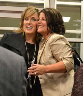 Bryant Mayor Jill Dabbs and Dr. Melanie Spann greet one another at the Starlight Gala, held at Bishop Park, a charity event to benefit the Boys and Girls Club of Bryant. (PHOTO BY Shontel Stott)