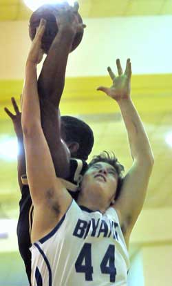 Zach Cambron gets roughed up. (Photo by Kevin Nagle)