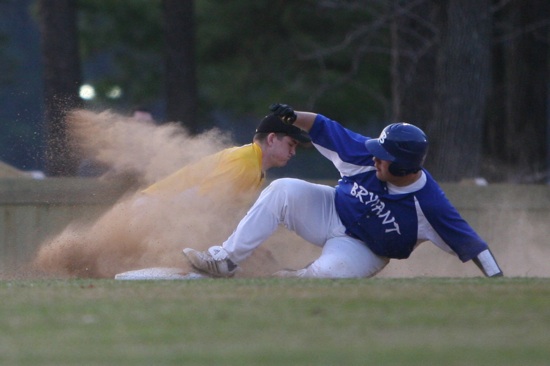 Bryant's Landon Pickett slides into second. (Photo by Rick Nation)