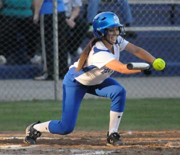 Carly Yazza gets a sacrifice bunt down. (Photo by Kevin Nagle)